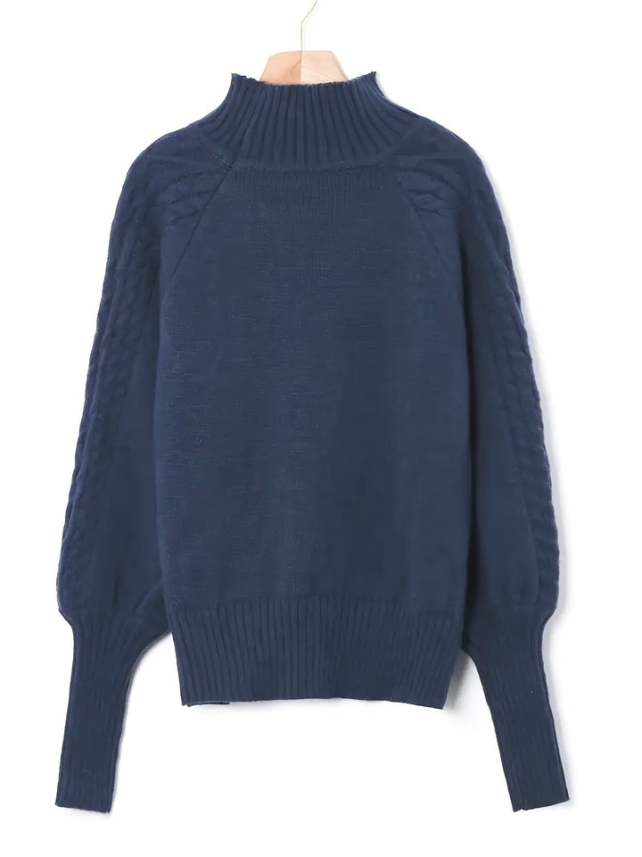 Textured Knit Half-Collar Jumper with Balloon Sleeves