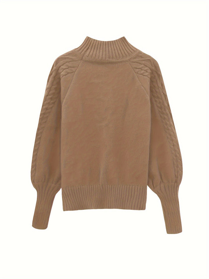 Textured Knit Half-Collar Jumper with Balloon Sleeves