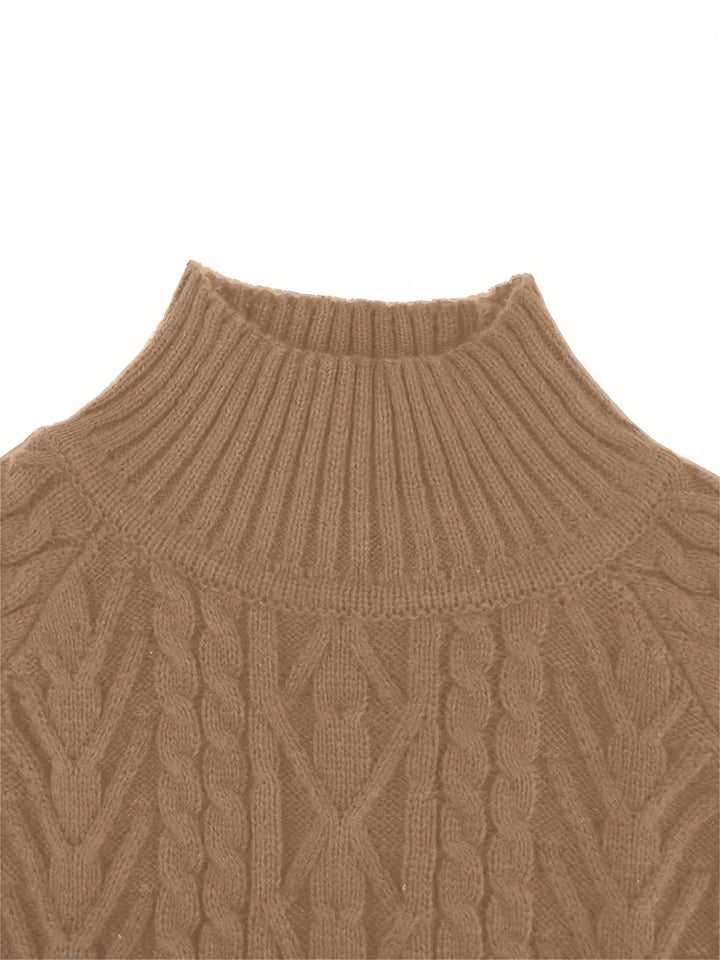 Textured Knit Half-Collar Jumper with Balloon Sleeves