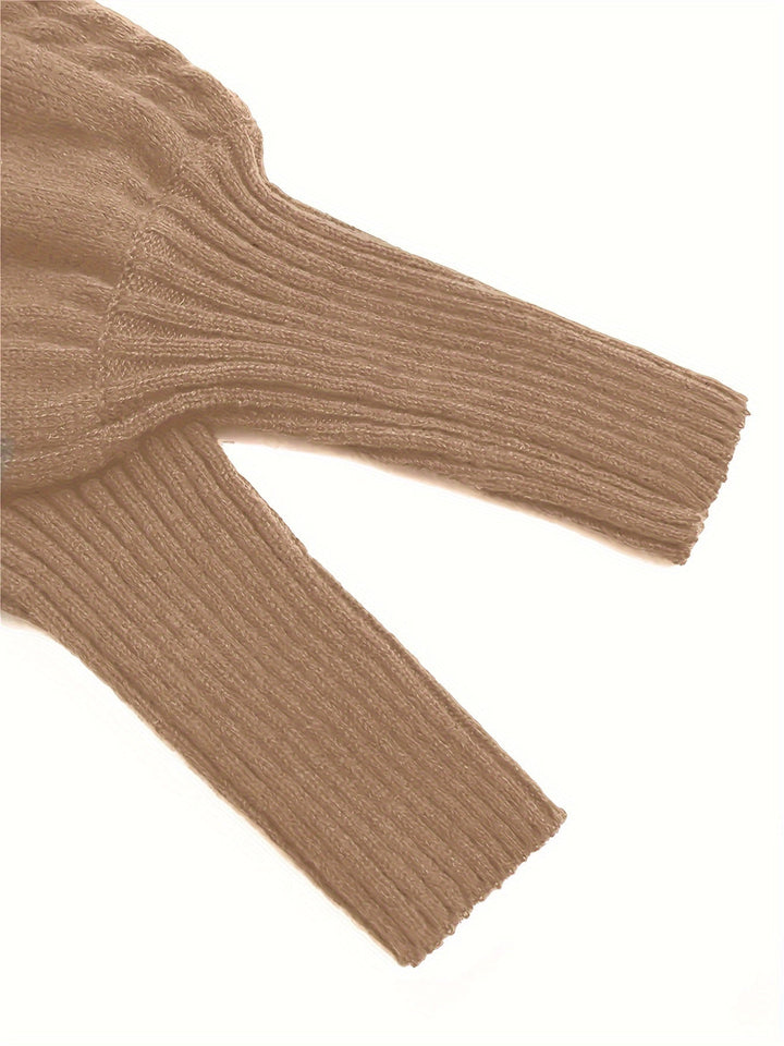 Textured Knit Half-Collar Jumper with Balloon Sleeves