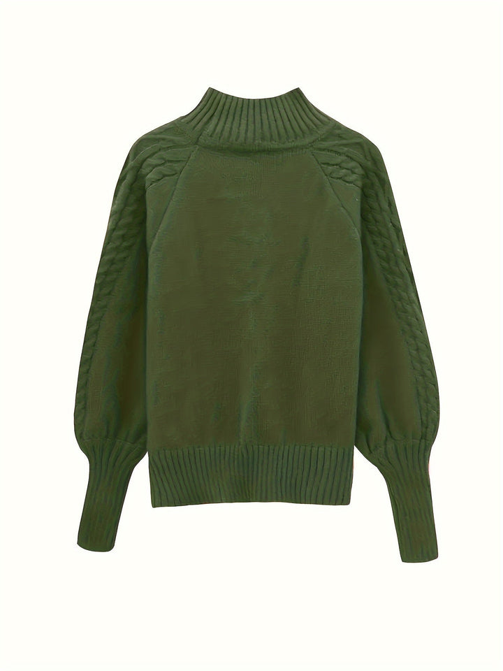 Textured Knit Half-Collar Jumper with Balloon Sleeves