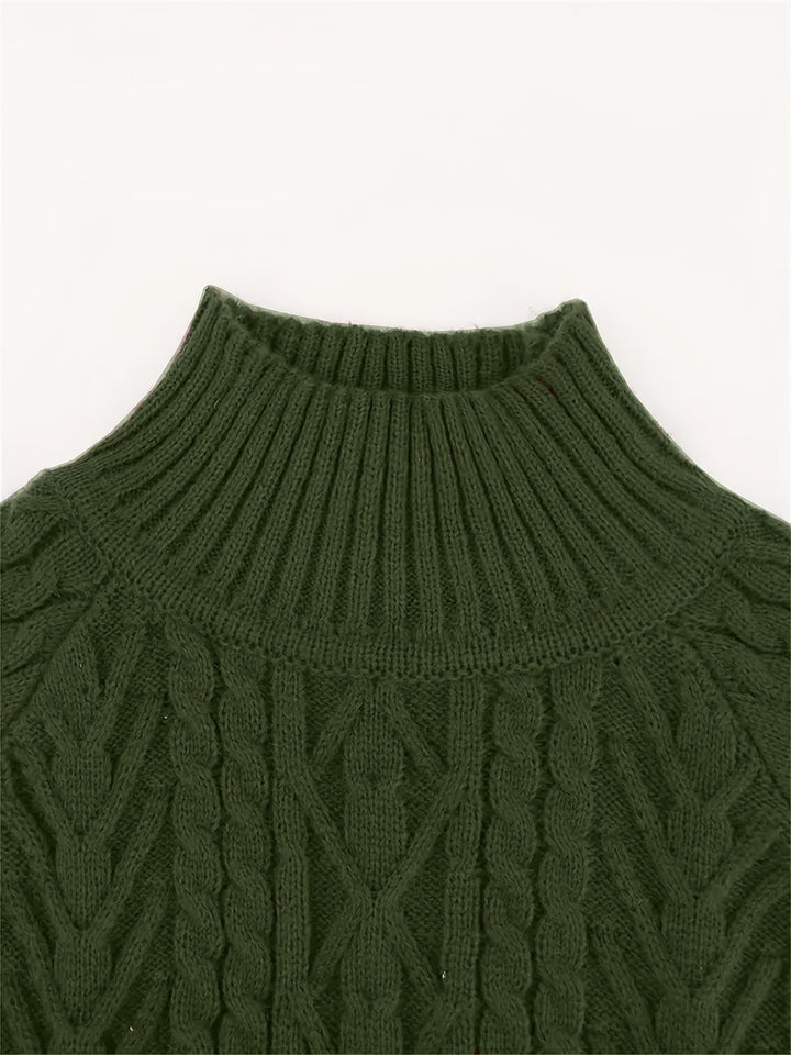 Textured Knit Half-Collar Jumper with Balloon Sleeves