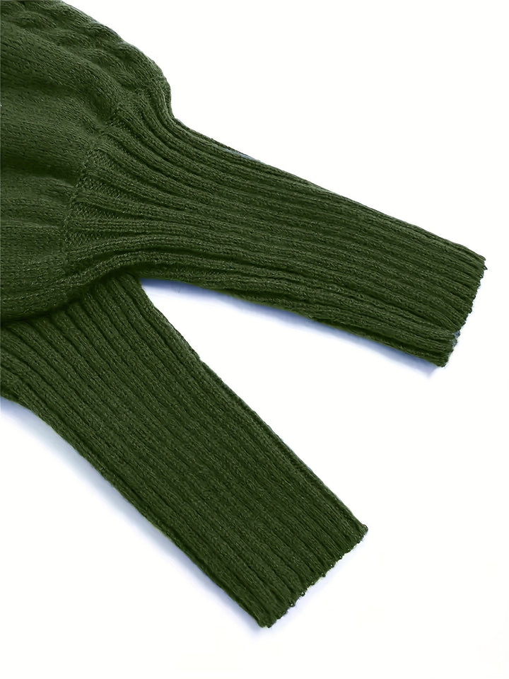 Textured Knit Half-Collar Jumper with Balloon Sleeves