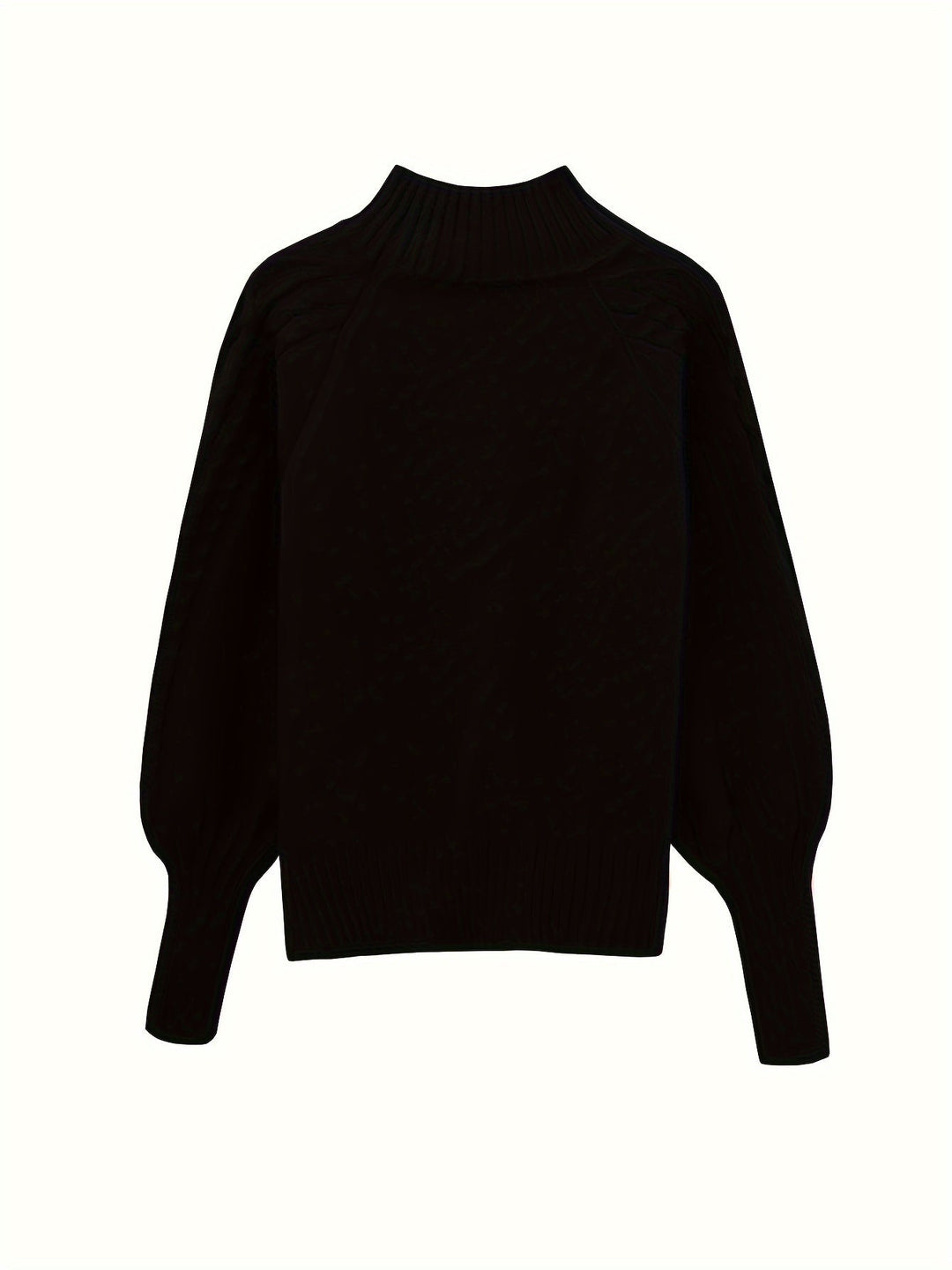 Textured Knit Half-Collar Jumper with Balloon Sleeves
