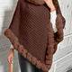 Textured Knit Poncho with Fur Trim and Roll Neck