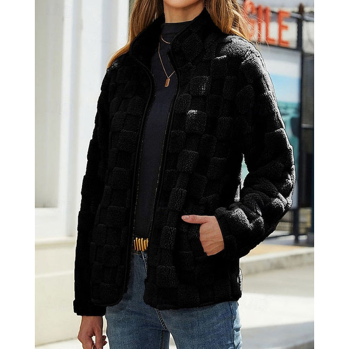 Textured Teddy Stand-Collar Zip Coat with Pockets - Marl &amp; Mere