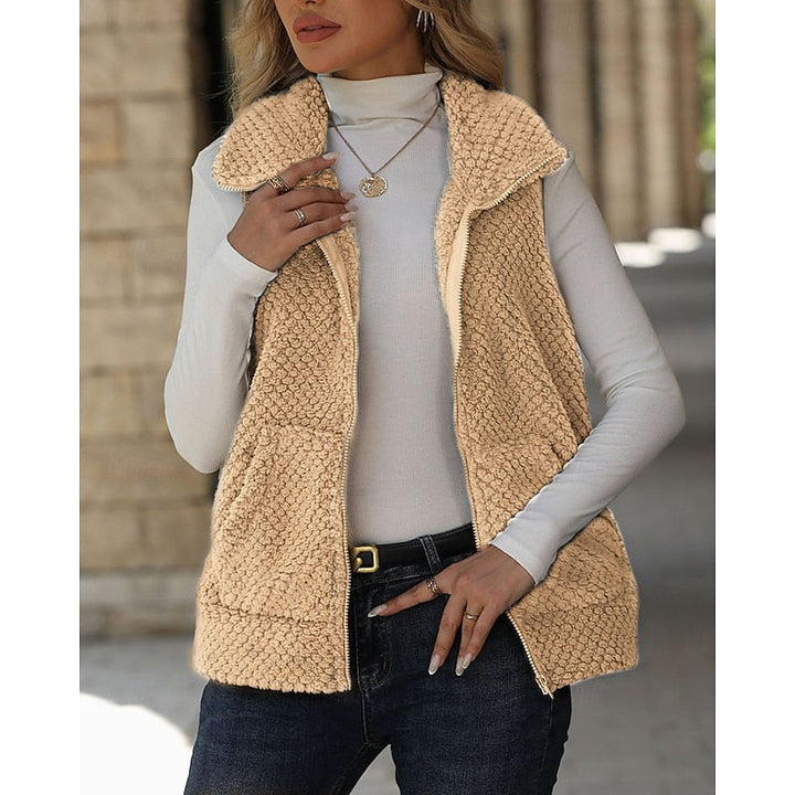 Textured Teddy Zip Gilet with Collar and Pockets
