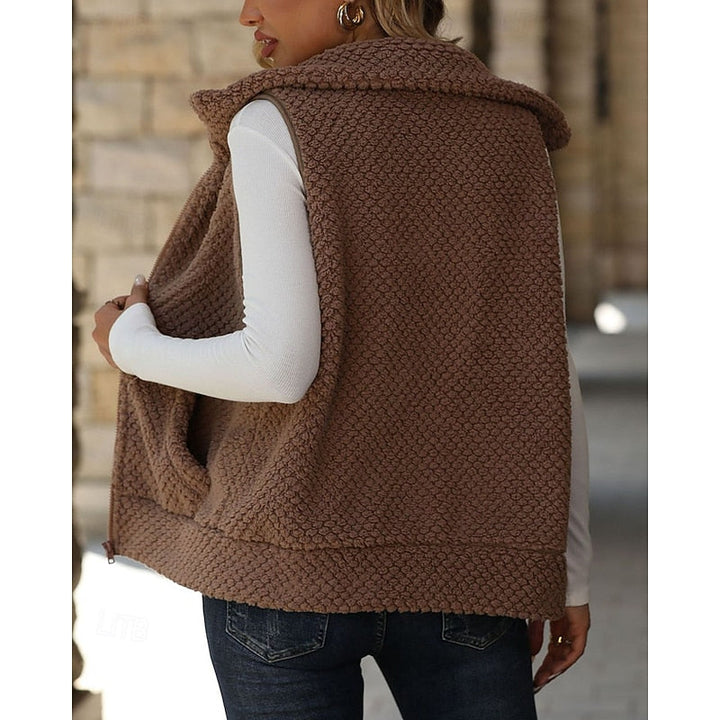 Textured Teddy Zip Gilet with Collar and Pockets - Marl &amp; Mere