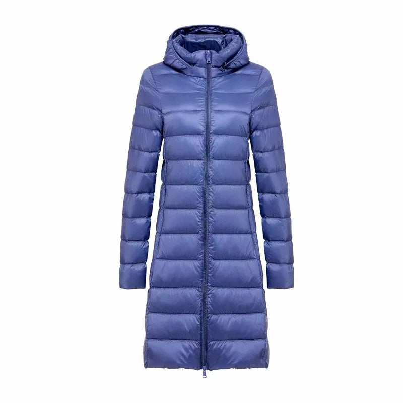 Ultralight Long Down Puffer Coat with Removable Collar and Slim Fit - Marl &amp; Mere