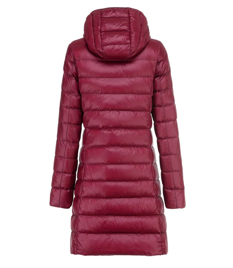 Ultralight Long Down Puffer Coat with Removable Collar and Slim Fit - Marl &amp; Mere