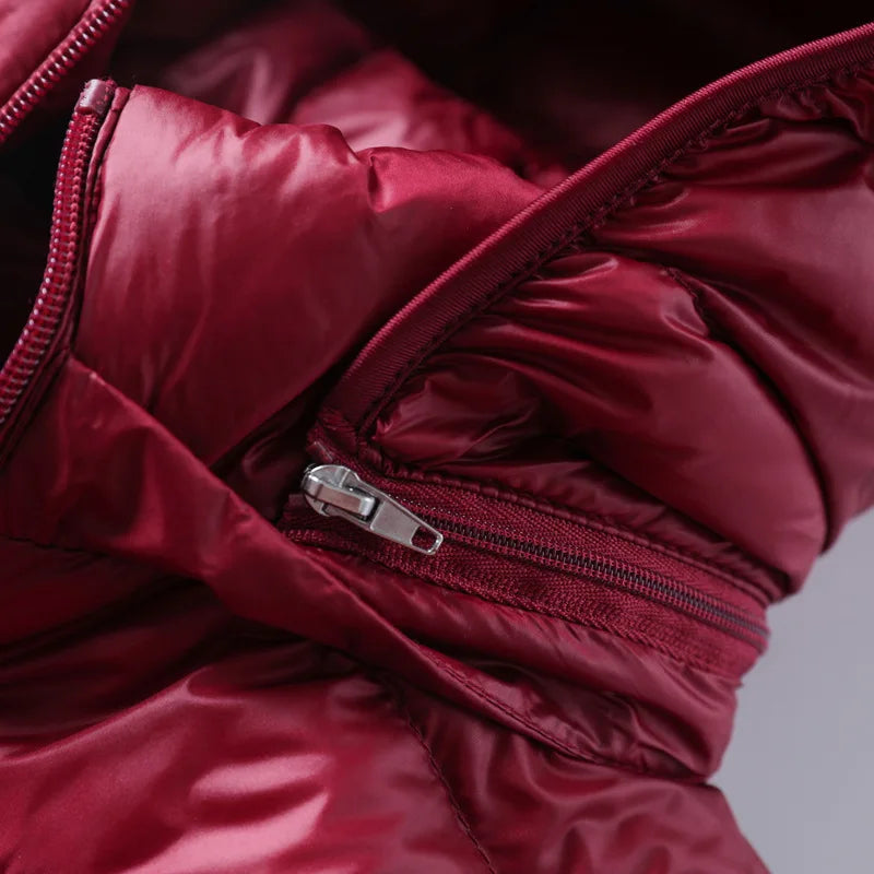 Ultralight Long Down Puffer Coat with Removable Collar and Slim Fit - Marl &amp; Mere
