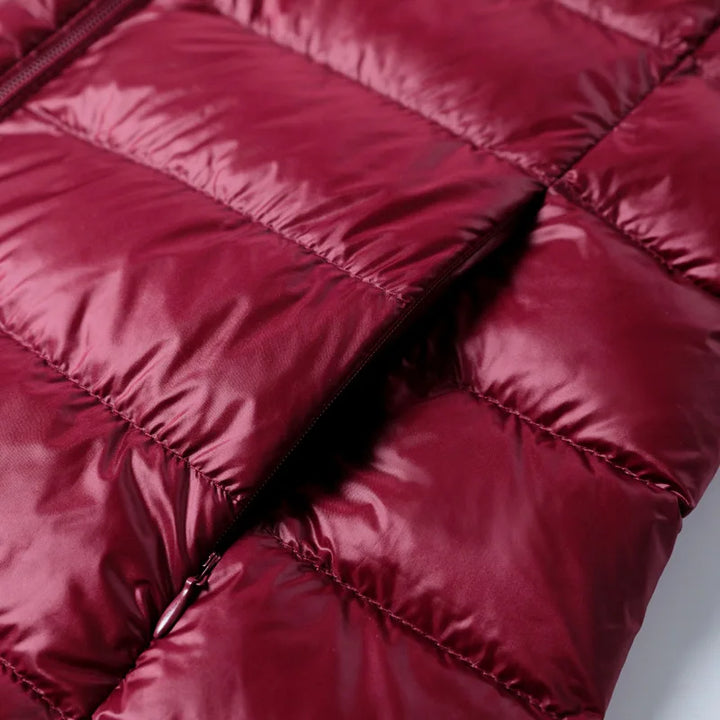 Ultralight Long Down Puffer Coat with Removable Collar and Slim Fit - Marl &amp; Mere