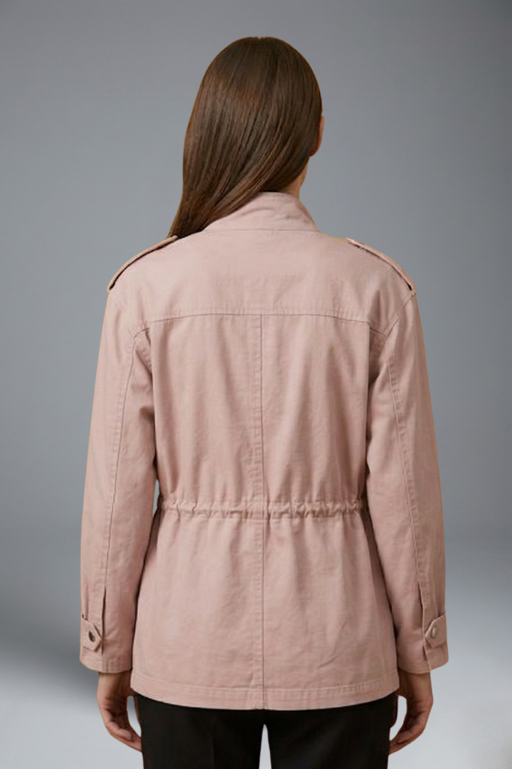 Utility Field Jacket with Stand Collar and Drawstring Waist