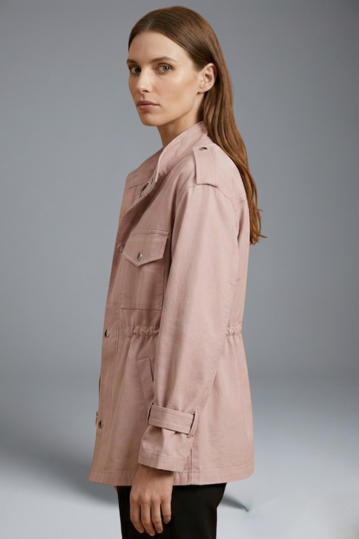 Utility Field Jacket with Stand Collar and Drawstring Waist - Marl &amp; Mere