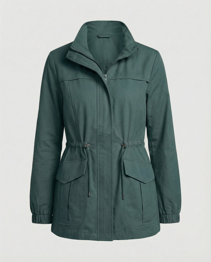 Utility Jacket with Adjustable Drawstring Waist and Large Flap Pockets