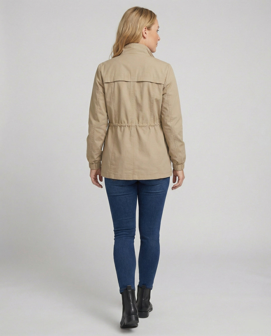 Utility Jacket with Adjustable Drawstring Waist and Large Flap Pockets