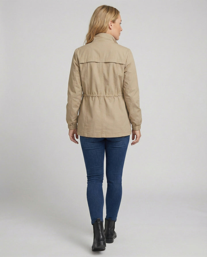 Utility Jacket with Adjustable Drawstring Waist and Large Flap Pockets