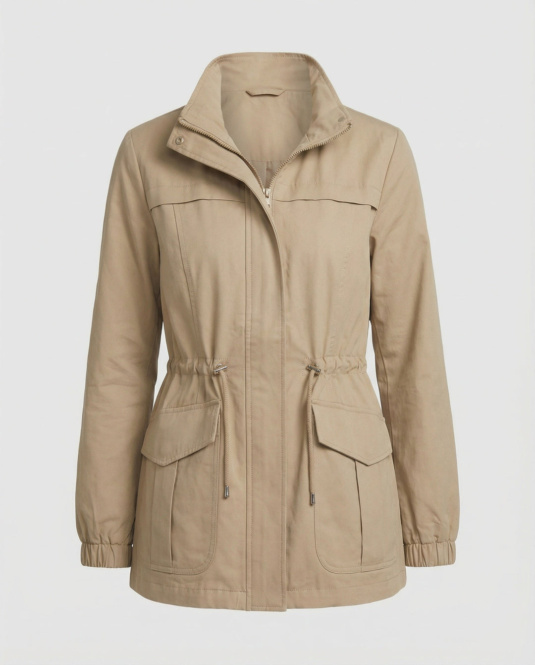 Utility Jacket with Adjustable Drawstring Waist and Large Flap Pockets