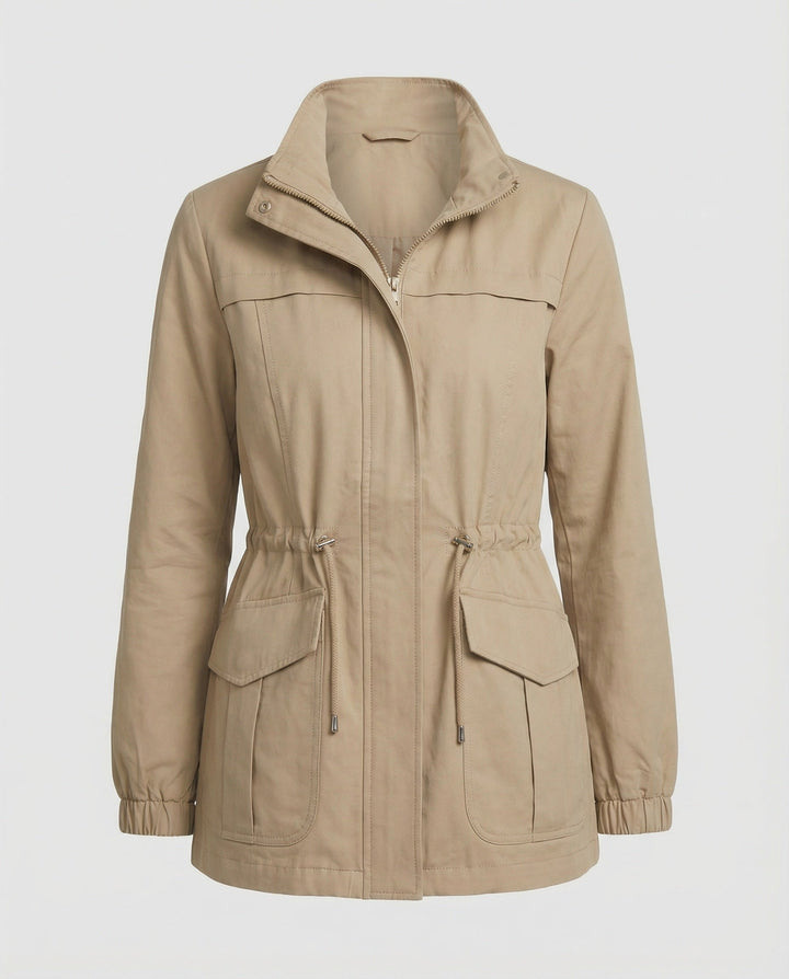 Utility Jacket with Adjustable Drawstring Waist and Large Flap Pockets