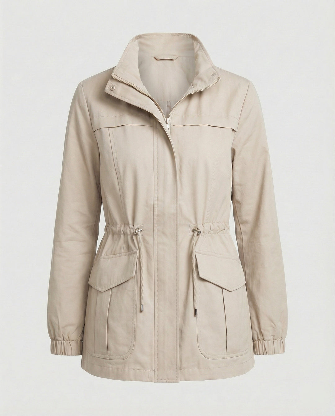 Utility Jacket with Adjustable Drawstring Waist and Large Flap Pockets