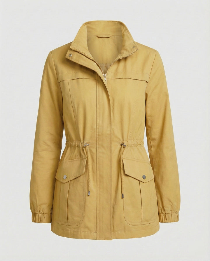 Utility Jacket with Adjustable Drawstring Waist and Large Flap Pockets