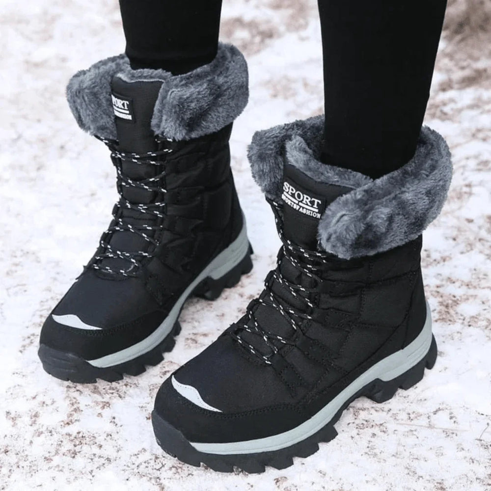 Waterproof Fur-Lined Quilted Lace-Up Winter Boots with Non-Slip Sole
