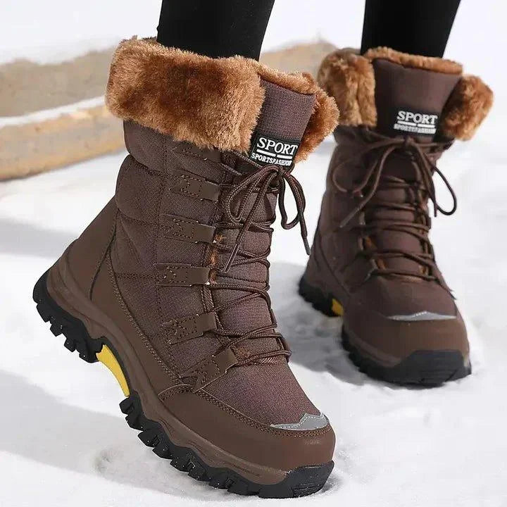 Waterproof Fur-Lined Quilted Lace-Up Winter Boots with Non-Slip Sole