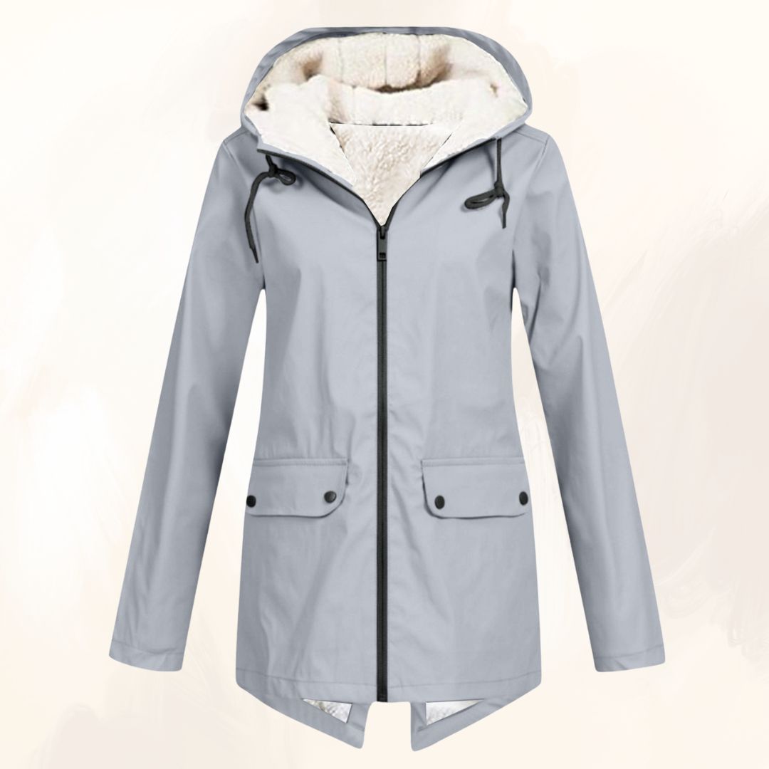 Waterproof Hooded Parka with Plush Fur Lining and Flap Pockets