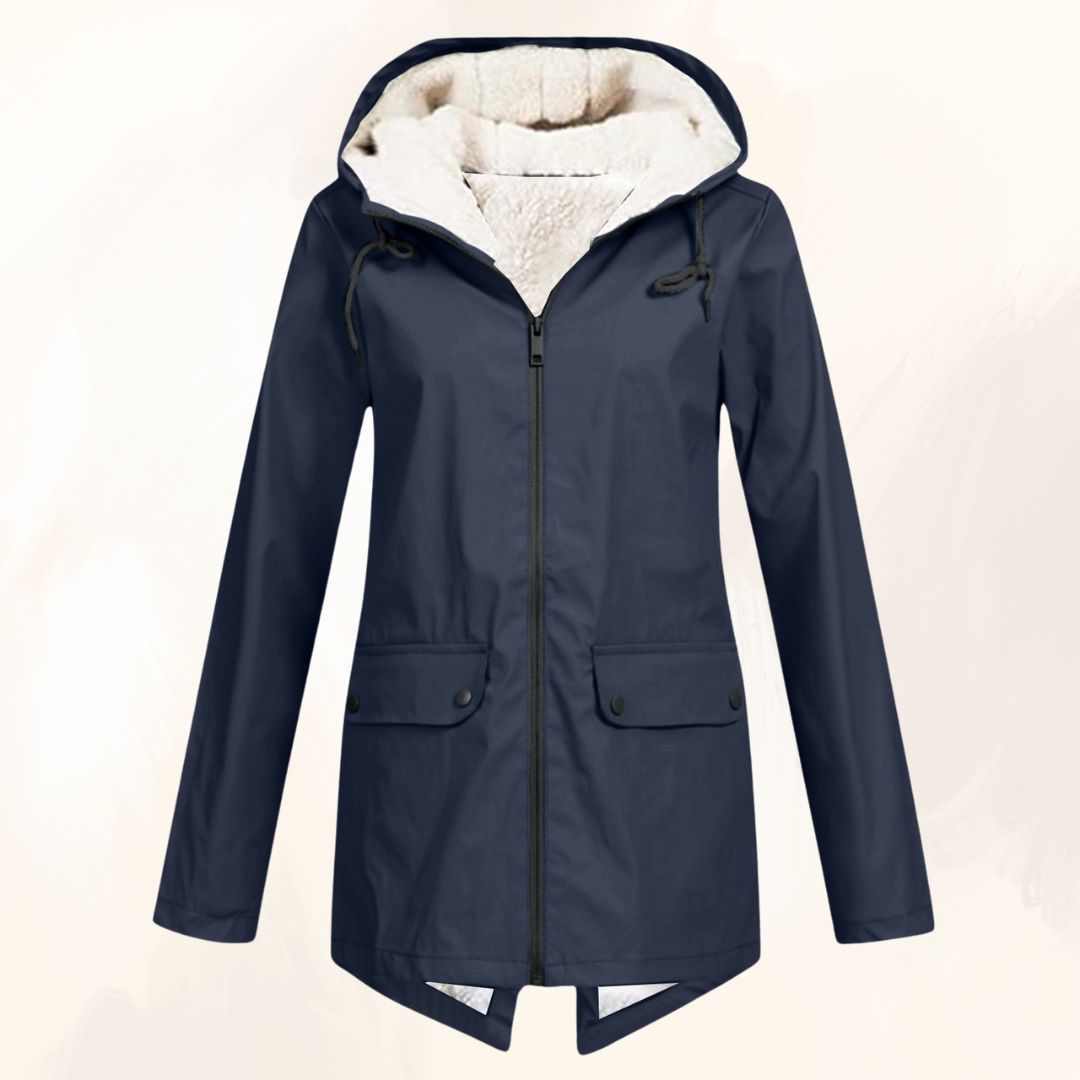 Waterproof Hooded Parka with Plush Fur Lining and Flap Pockets