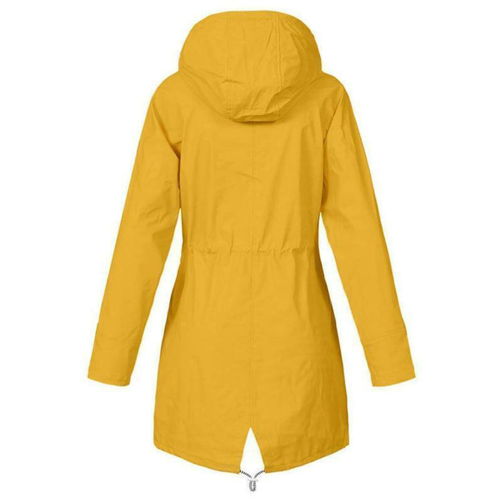 Waterproof Hooded Raincoat with Drawstring Waist and Striped Lining