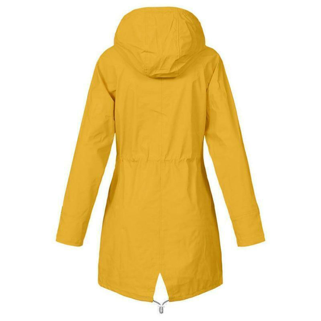 Waterproof Hooded Raincoat with Drawstring Waist and Striped Lining