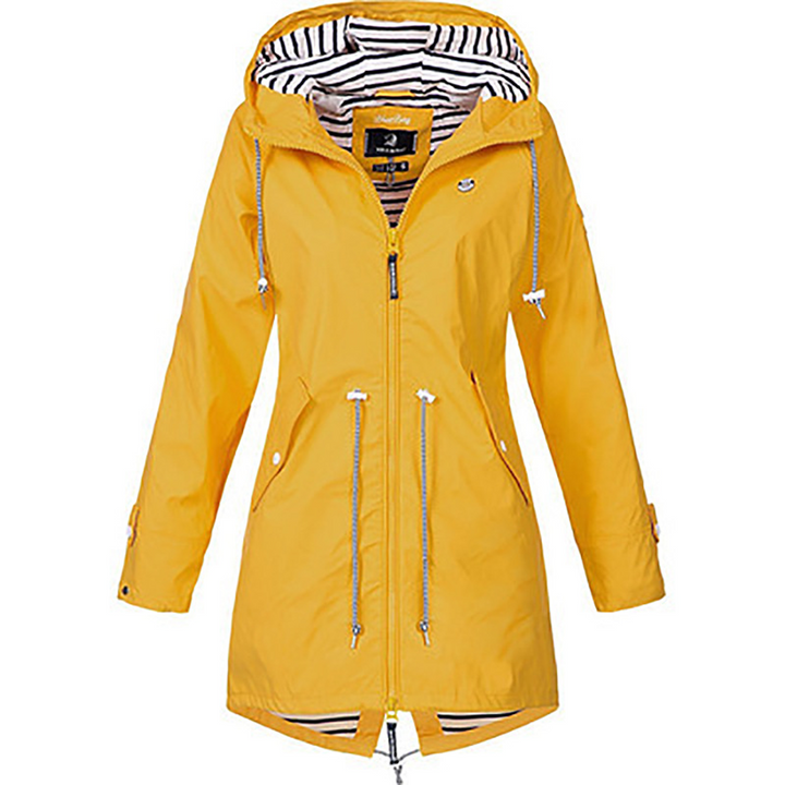 Waterproof Hooded Raincoat with Drawstring Waist and Striped Lining - Marl &amp; Mere