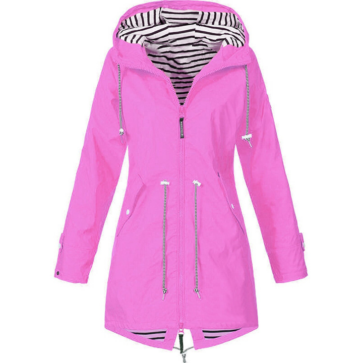 Waterproof Hooded Raincoat with Drawstring Waist and Striped Lining - Marl &amp; Mere