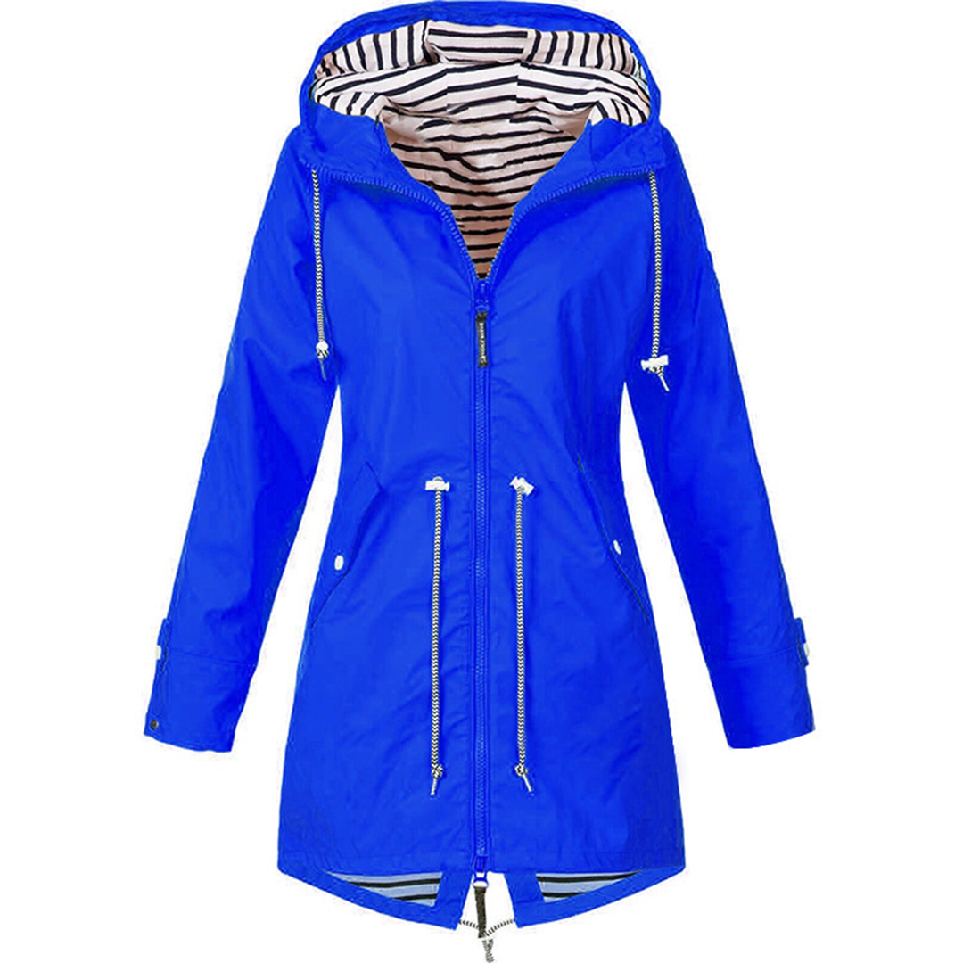 Waterproof Hooded Raincoat with Drawstring Waist and Striped Lining - Marl &amp; Mere