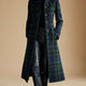 Wool-Blend Plaid Maxi Coat with Stand Collar and Gold Buttons